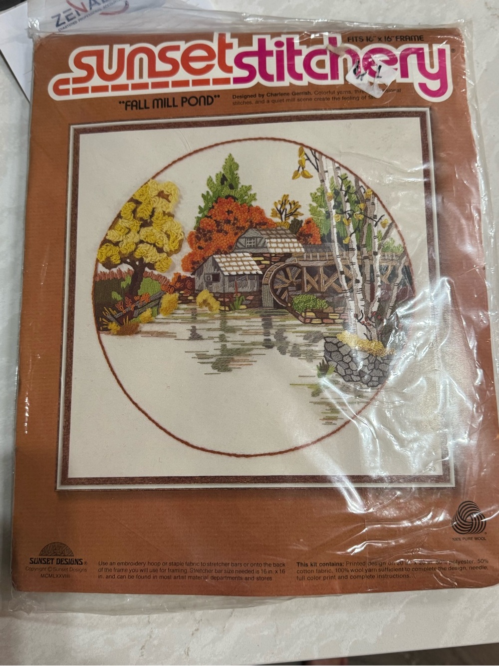 'Fall Mill Pond' Embroidery Wall Art - Brown, Orange, Yellow